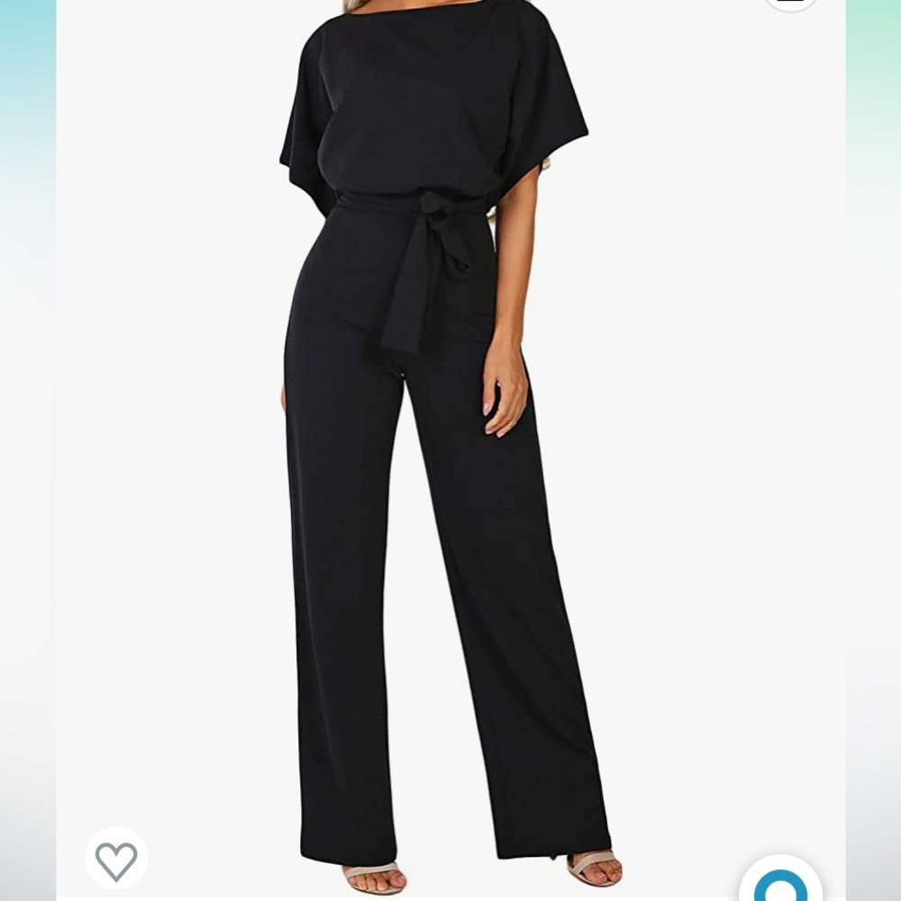 Women’s black belted, wide leg, jumpsuit/romper